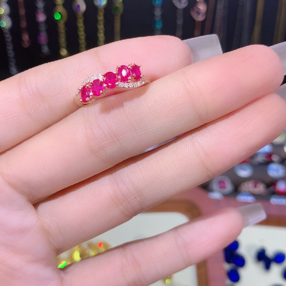 红宝石戒指银S925镶嵌玫瑰金