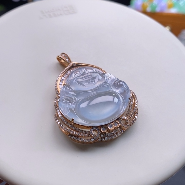 翡翠吊坠(不含链)18K金镶嵌翡翠高冰佛吊坠