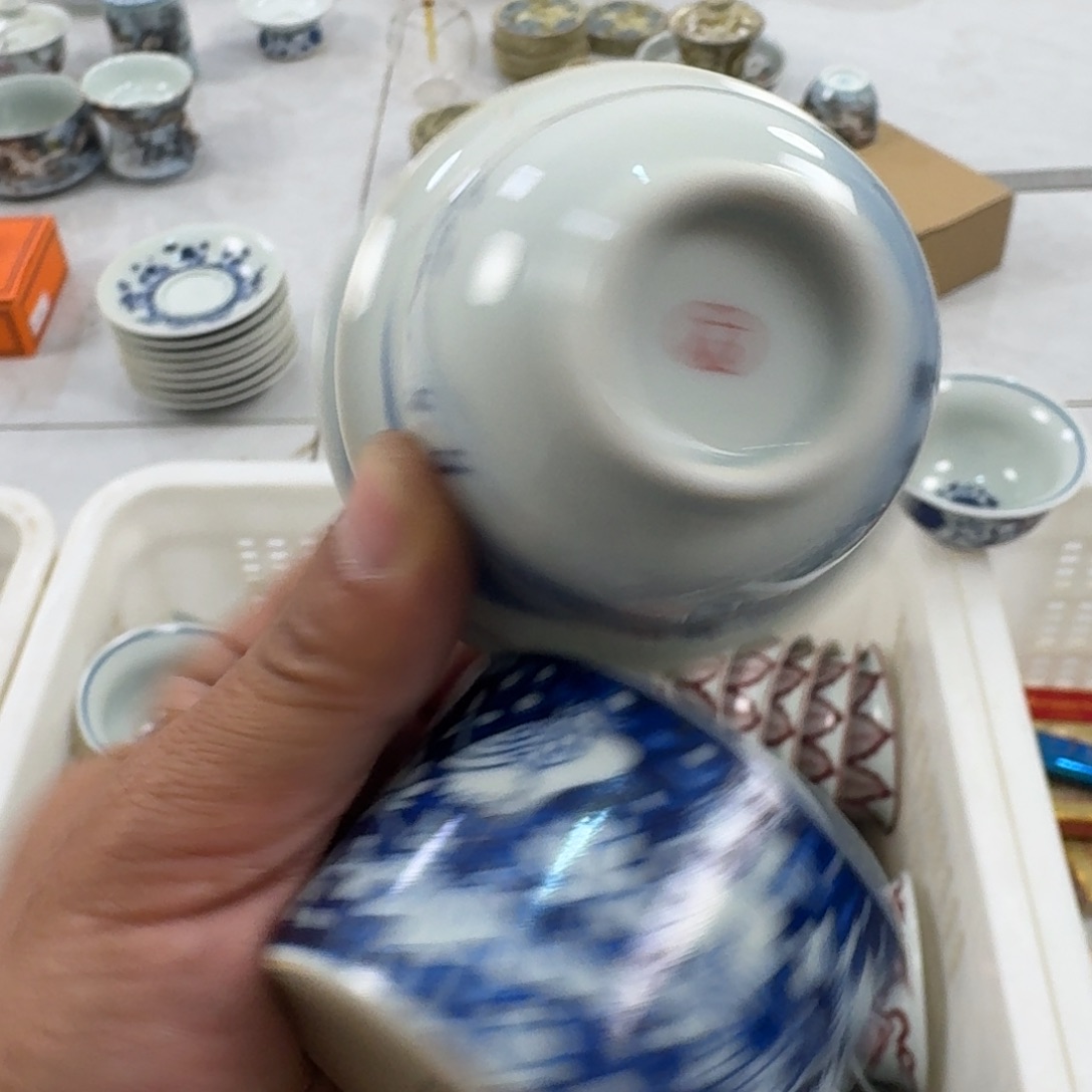 摆件陶手工手绘青花山水小压手
