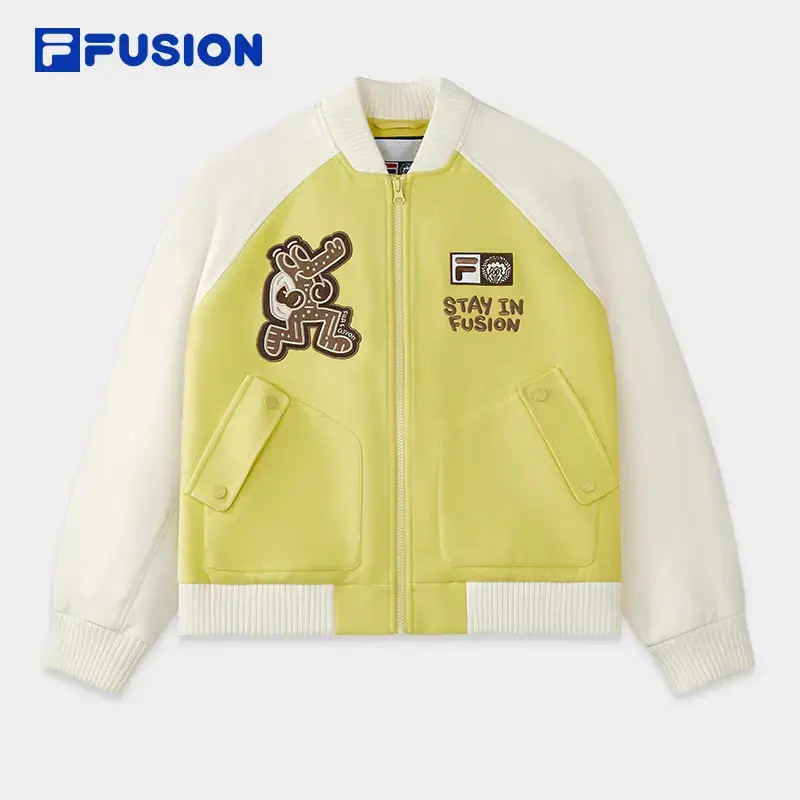 FUSION斐乐潮牌针织长袖外套女25冬新款宽松拼色球服秋冬穿搭