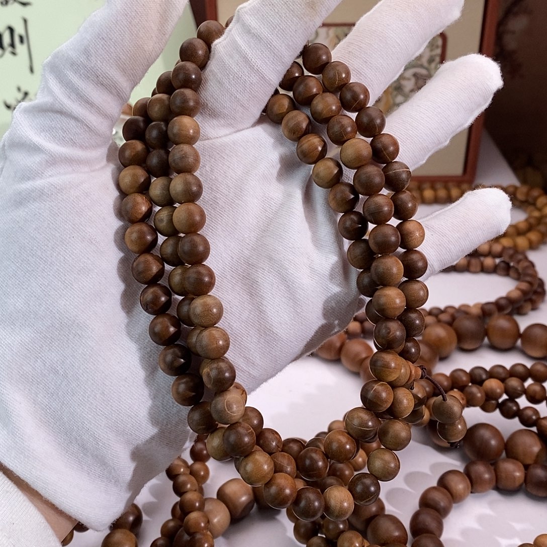 ღ***࿐手串/手链檀香木横纹黑肉0.8×108瑕疵树心