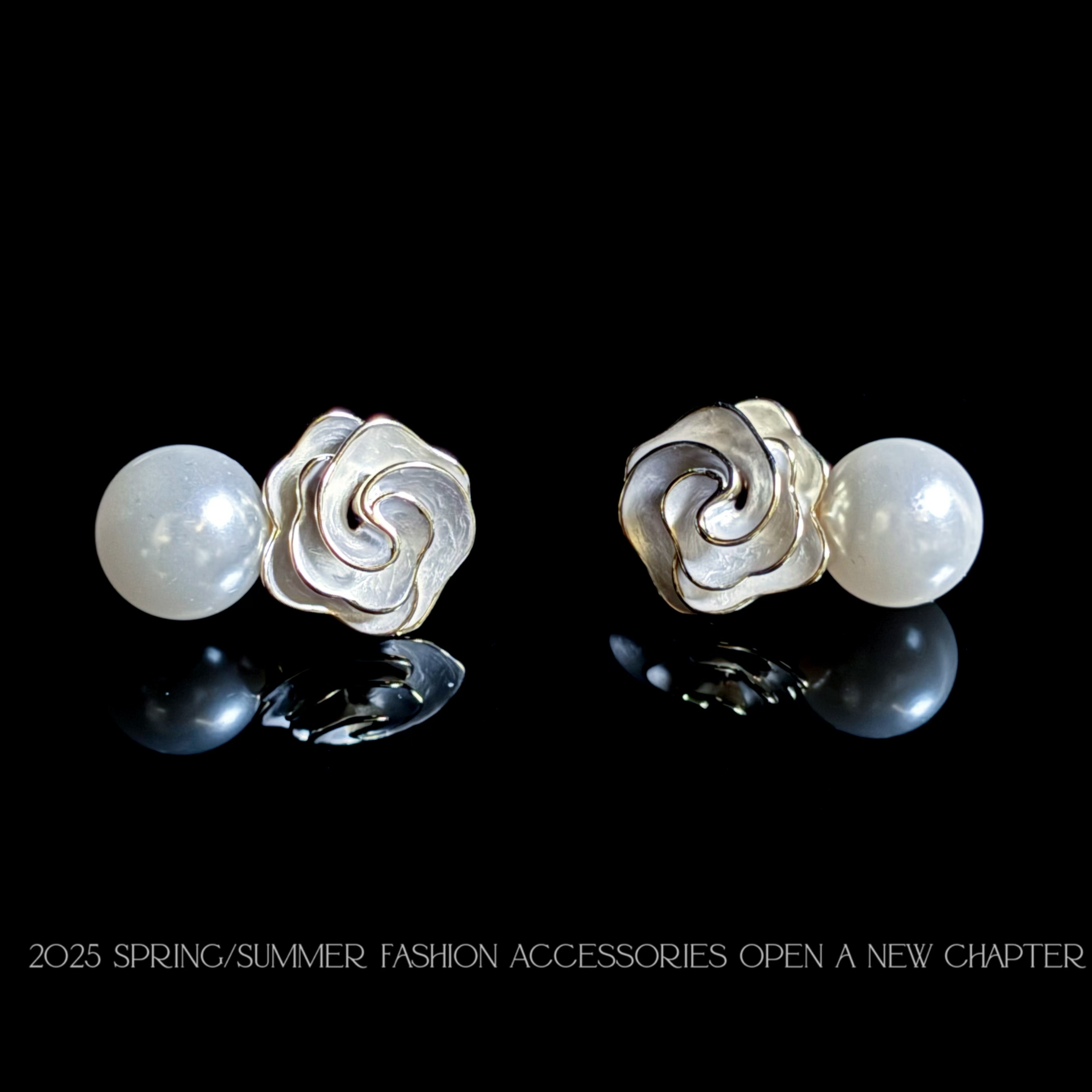 铜合金耳饰  镀k金 2025新款C5992【白山茶珠】铂堡俪 BOBAOLI 耳钉