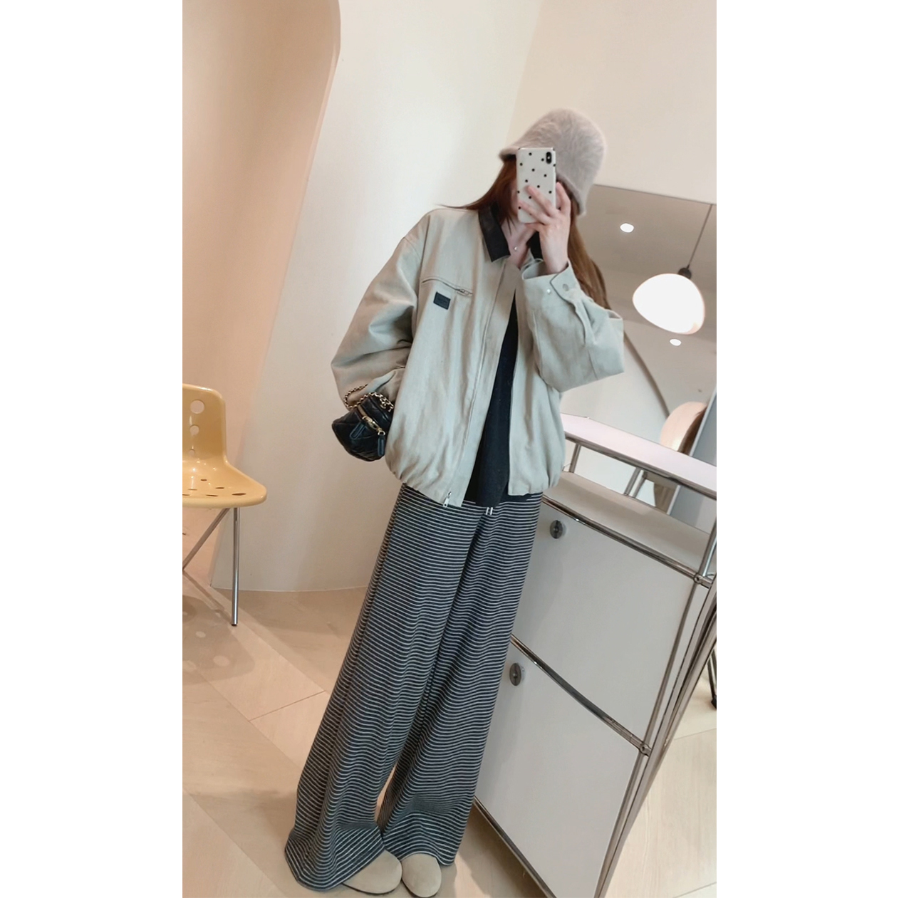 KG42巴恩风拼接翻领工装棉衣棉服外套 