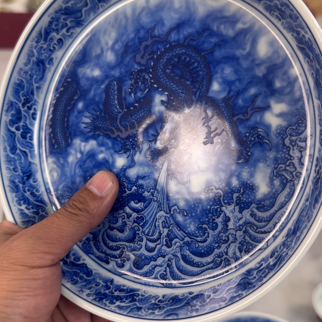 摆件陶青花龙吸水大壶承