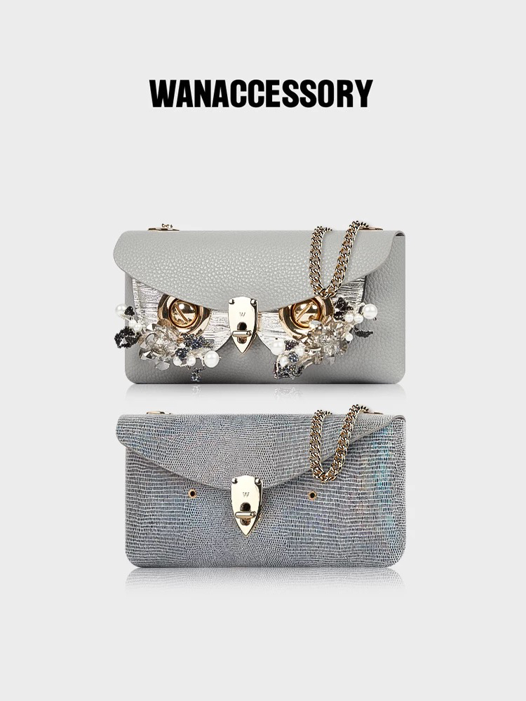 WANACCESSORY万蔻双面双色猫头鹰换脸单肩斜跨水泥灰信封包