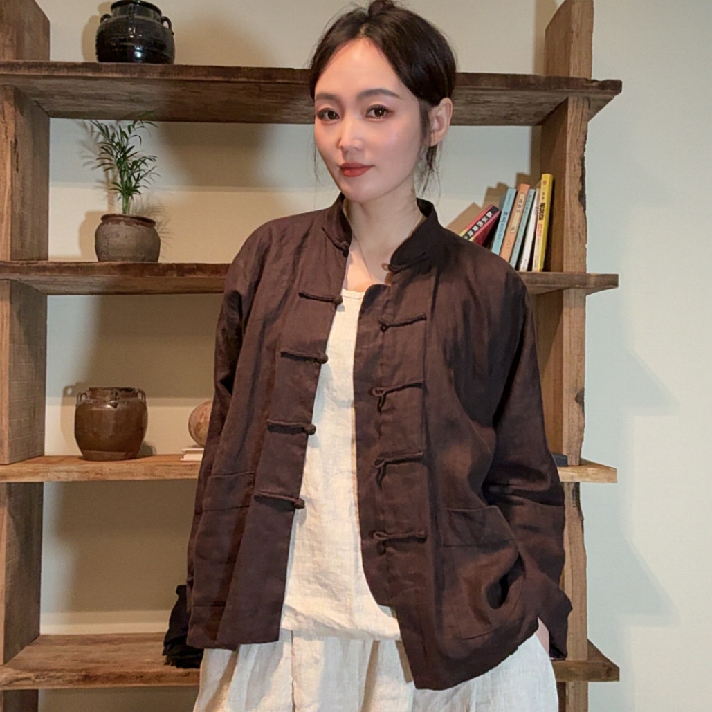 古月四时｜新中式复古手工盘扣亚麻古法剪裁马褂开衫