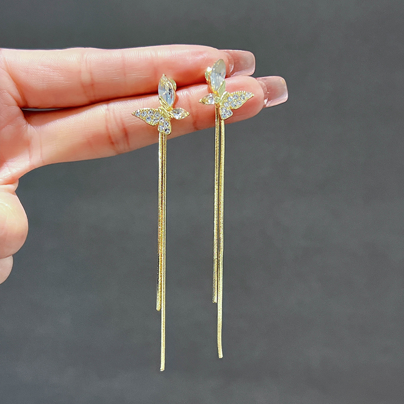 铜合金耳饰 蝴蝶长款流苏耳钉气质耳饰网红超仙耳坠女N1064