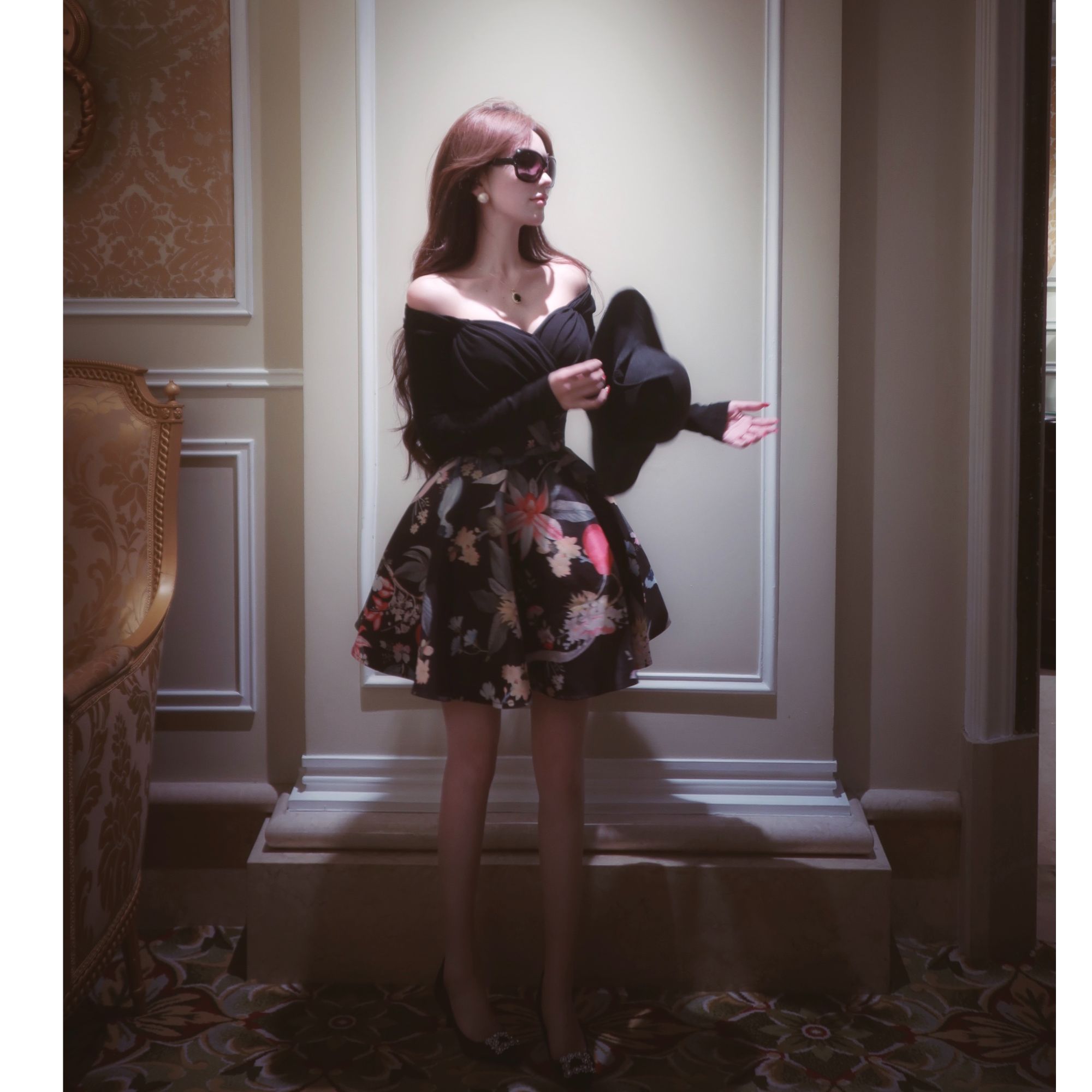 WW原创「夜月莺」女款显瘦时尚气质百搭印花小众设计感上衣半裙套装