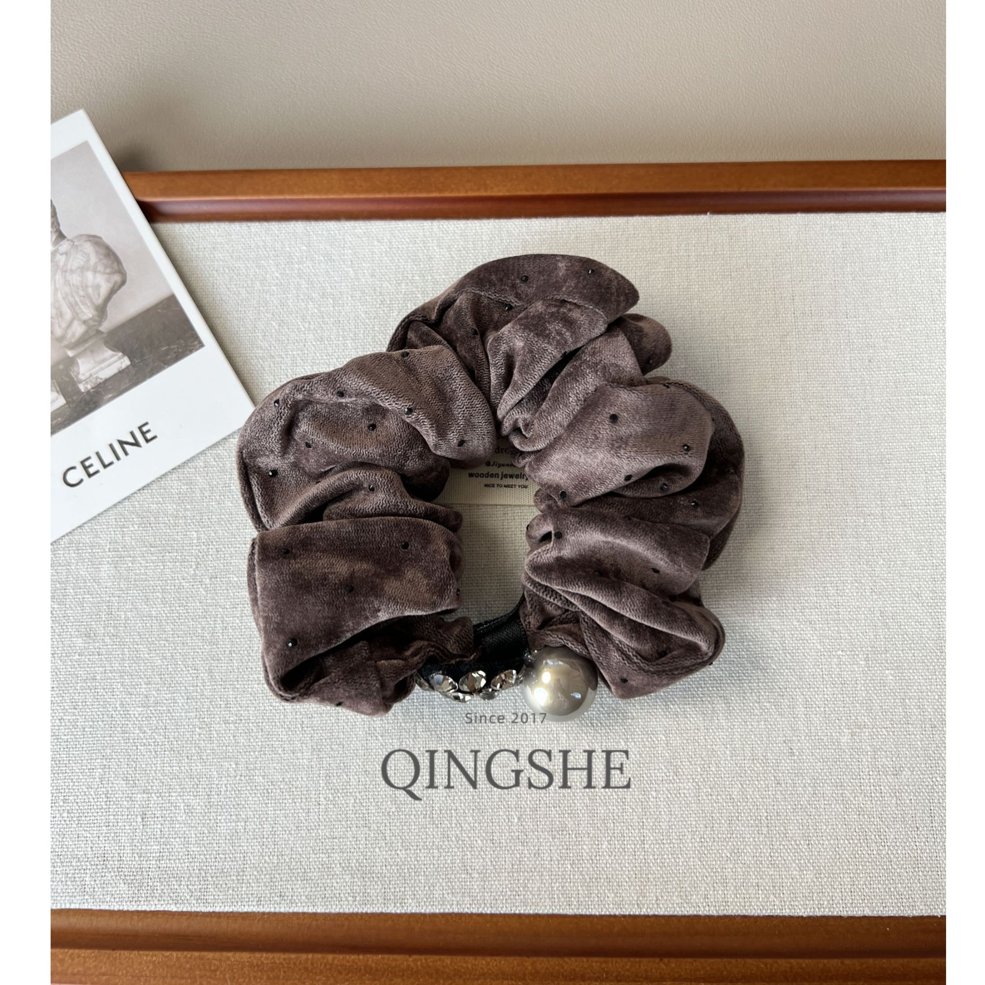 <深巧时光>韩国25发圈雪尼尔绒烫钻复古韩版优雅百搭