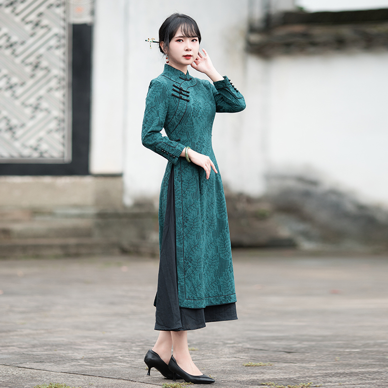 如意风春季新款高级感收腰显瘦中国风奥黛旗袍气质连衣裙女23J208