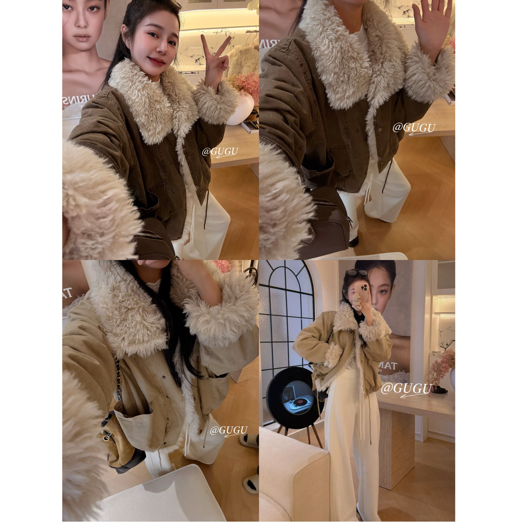 【古古】【舒芙蕾派克】非常保暖超柔洗褪棉毛毛内里派克外套 G25562