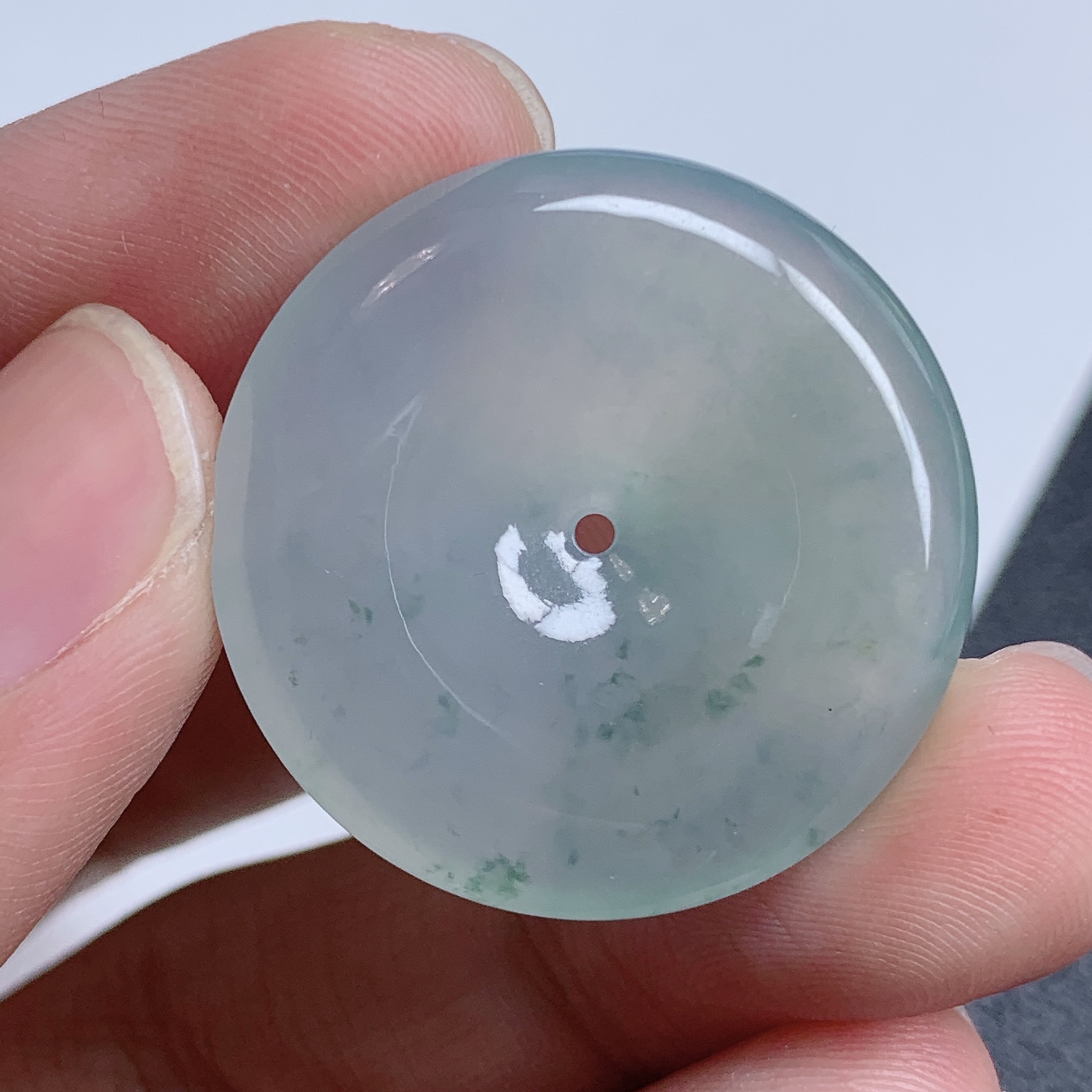 冰润胶底飘花平安扣缅甸天然翡翠玉坠 底妆细腻 尺寸30/5.8mm