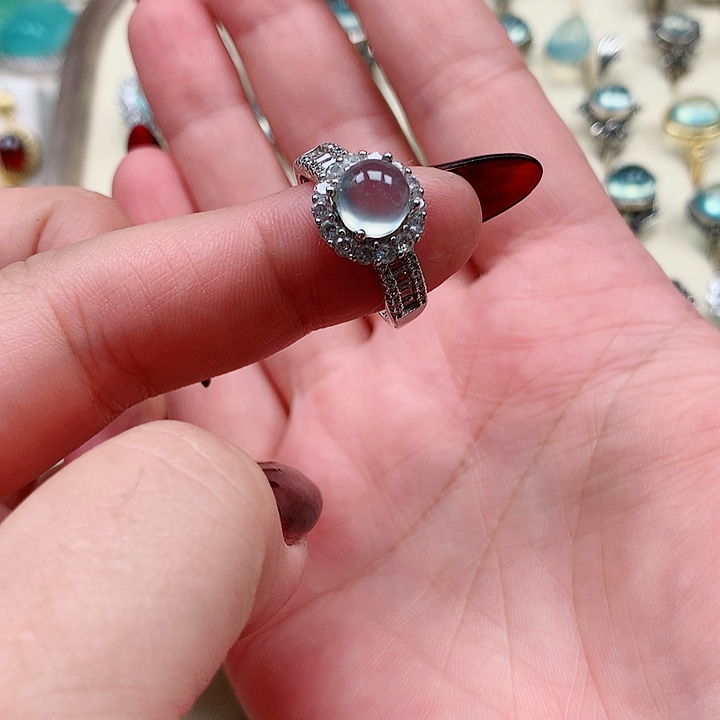 蛇纹石玉戒指银S925镶嵌