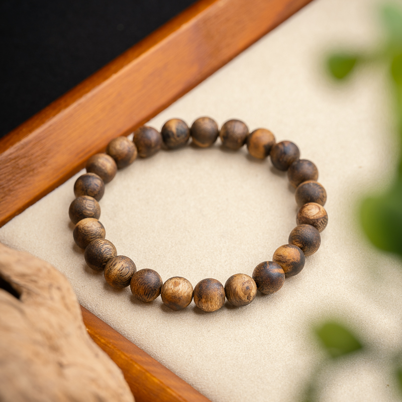 沉香海南白奇沉香99分结香糖结虫漏花珠8mm*23颗单圈手串圆珠素串