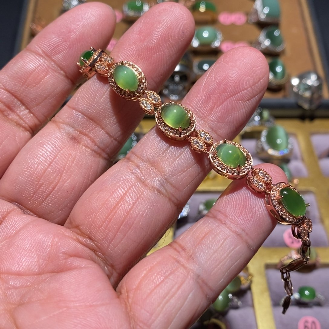 和田玉（碧玉）手链银S925镶嵌梅*