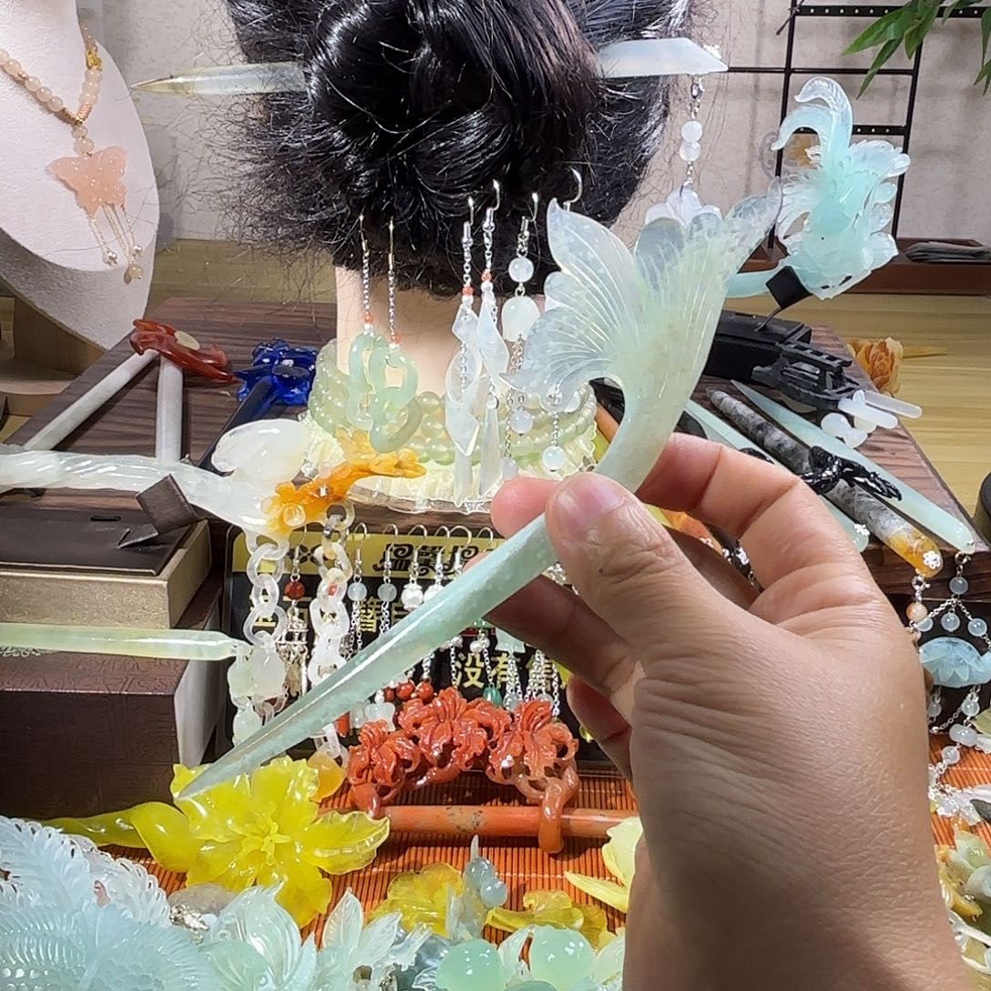 蛇纹石玉合金发饰