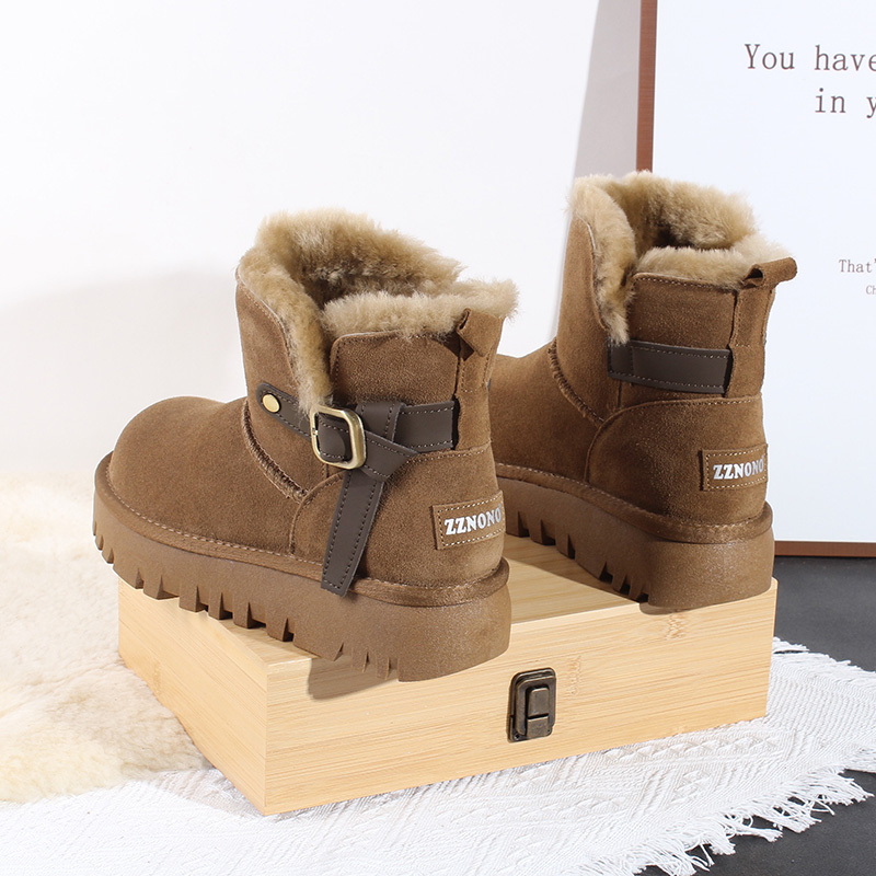 牛皮+内里全羊毛！ZZ-7531 短筒雪地靴女厚底百搭短靴冬季保暖棉鞋