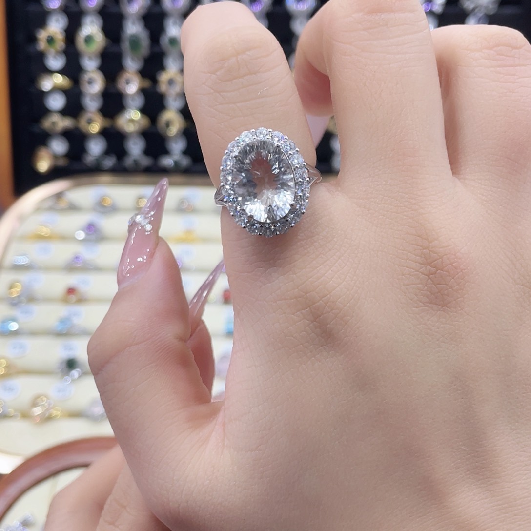 水晶戒指银S925镶嵌戒指