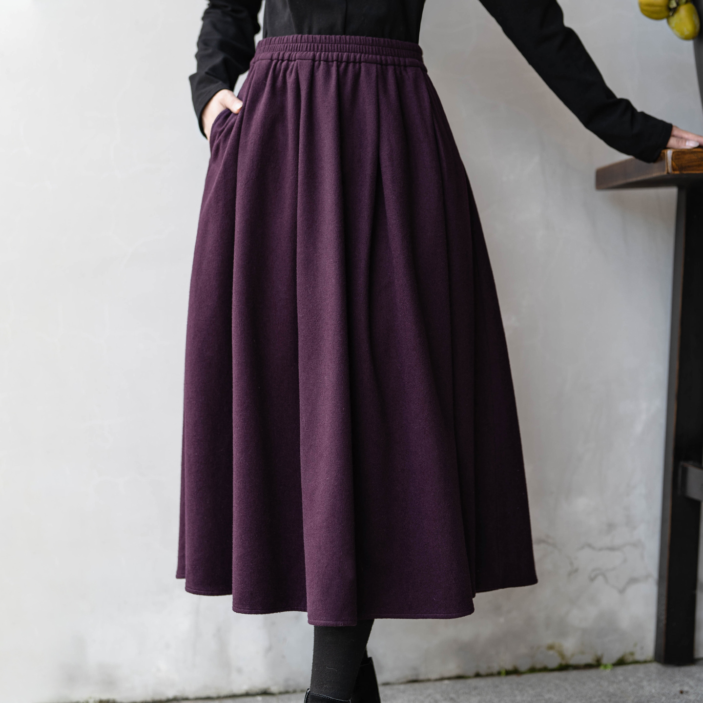 言作原创澳洲羊毛精纺顺毛呢绒感舒适轻薄飘逸A摆半身裙 不止微醺