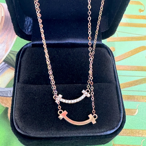 mini满钻笑脸项链通体18K金 玫瑰金双面可戴锁骨链多样性发一件