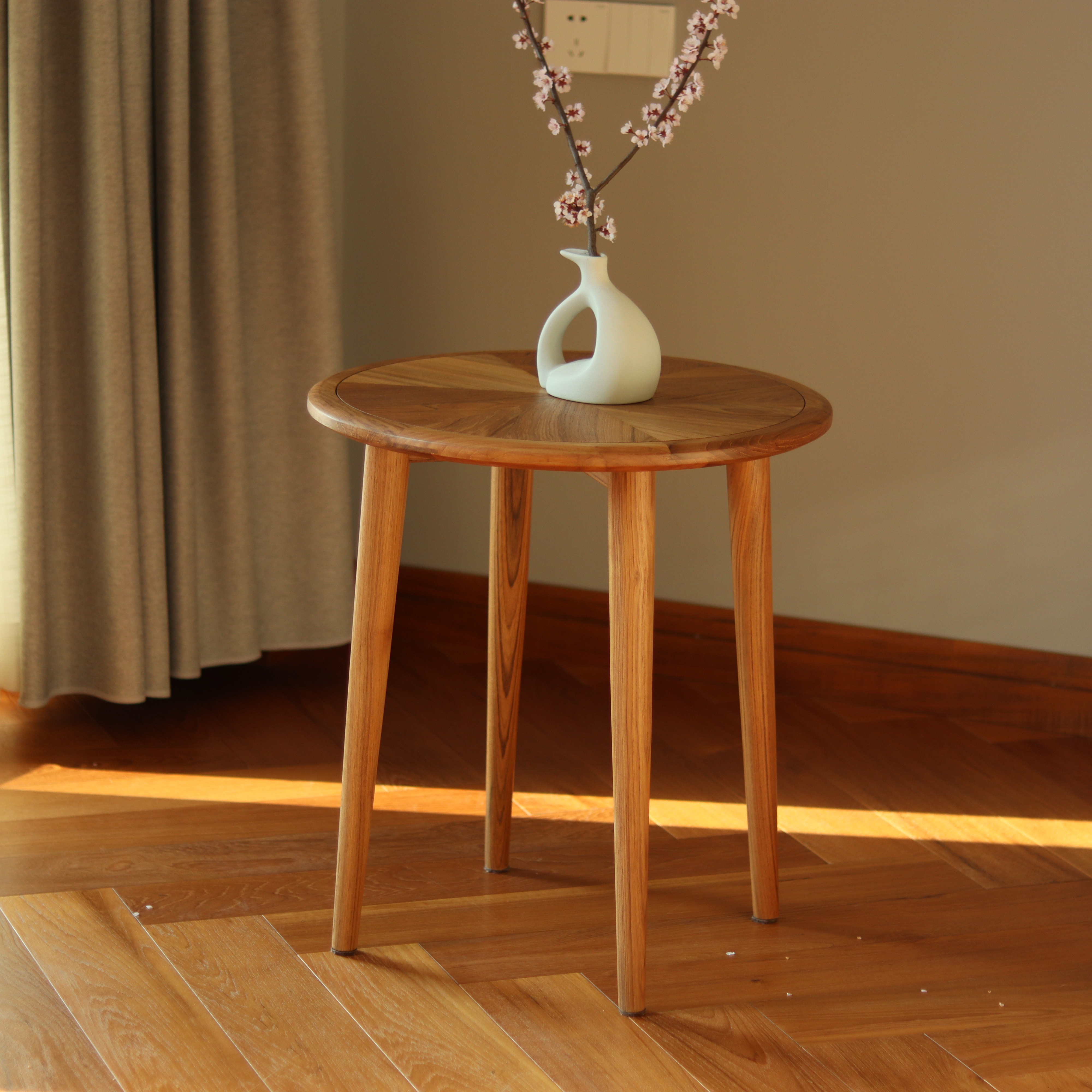 小钟 万花转几 缅甸柚木边几沙发茶几实木小圆桌角几阳台休闲家用