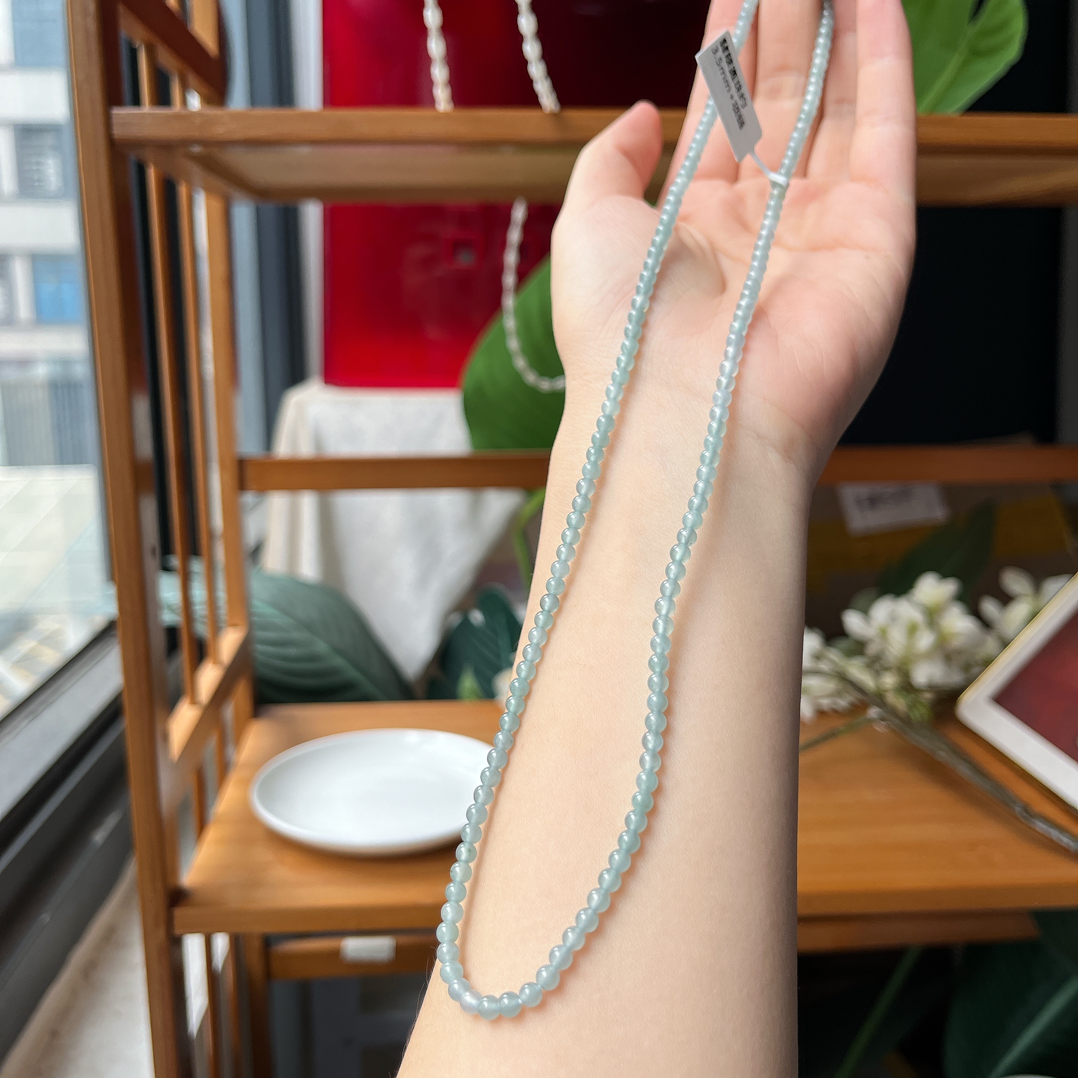 【郭老师】约3.5mm+糯冰翡翠圆珠项链 约54cm