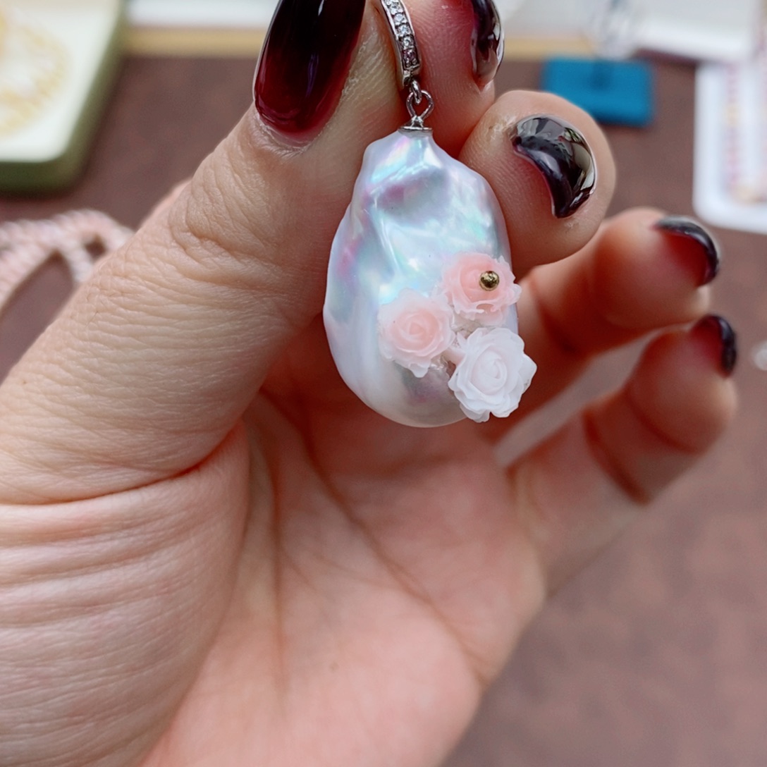 银S925镶嵌淡水珍珠颈饰