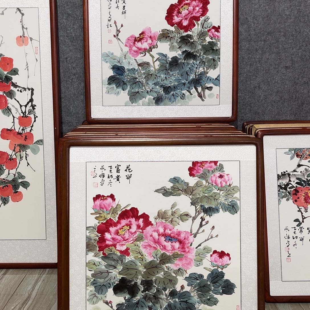 国画书画作品带框63×63