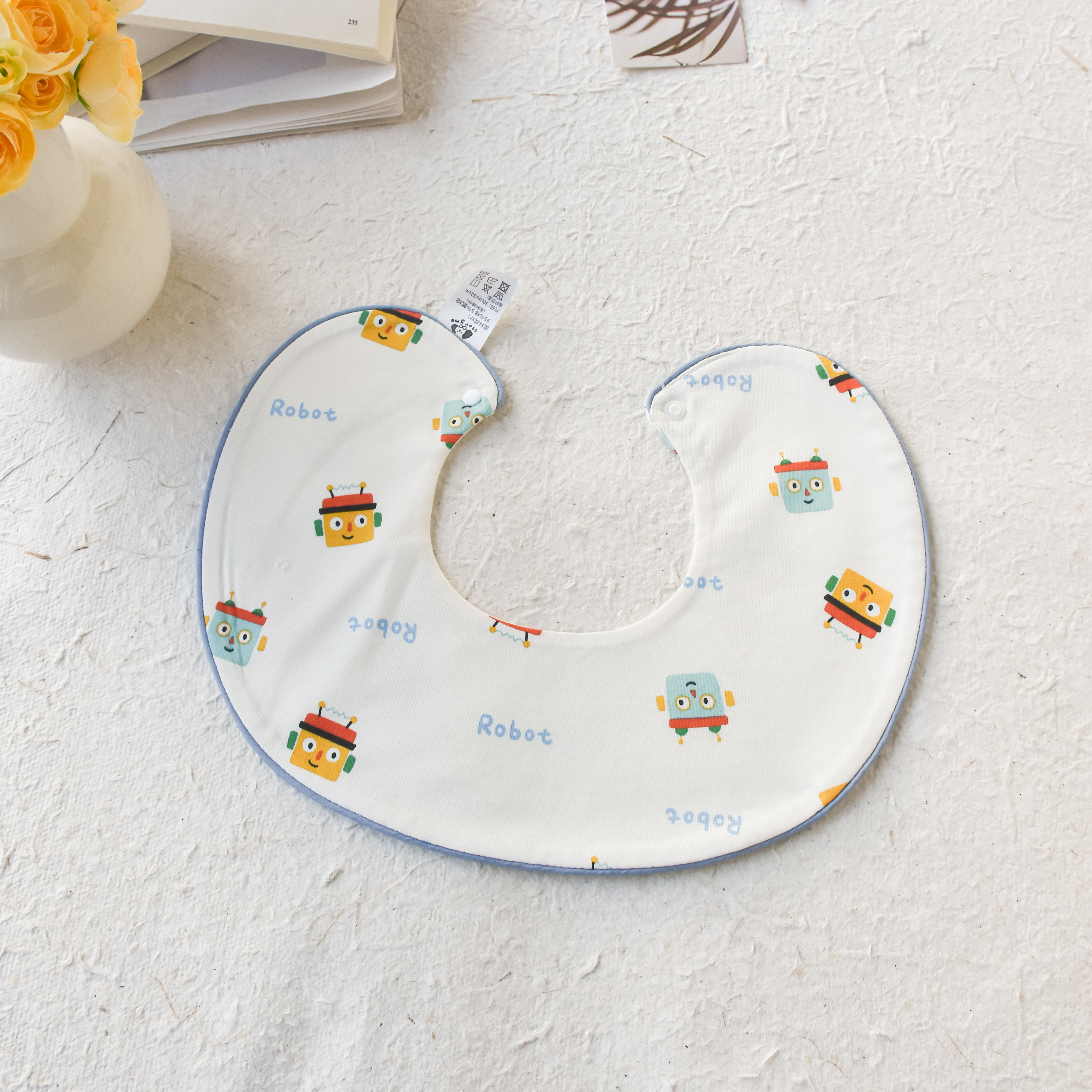 [y513]方块机器人口水巾围兜新生儿防吐奶柔软透气可爱ins风