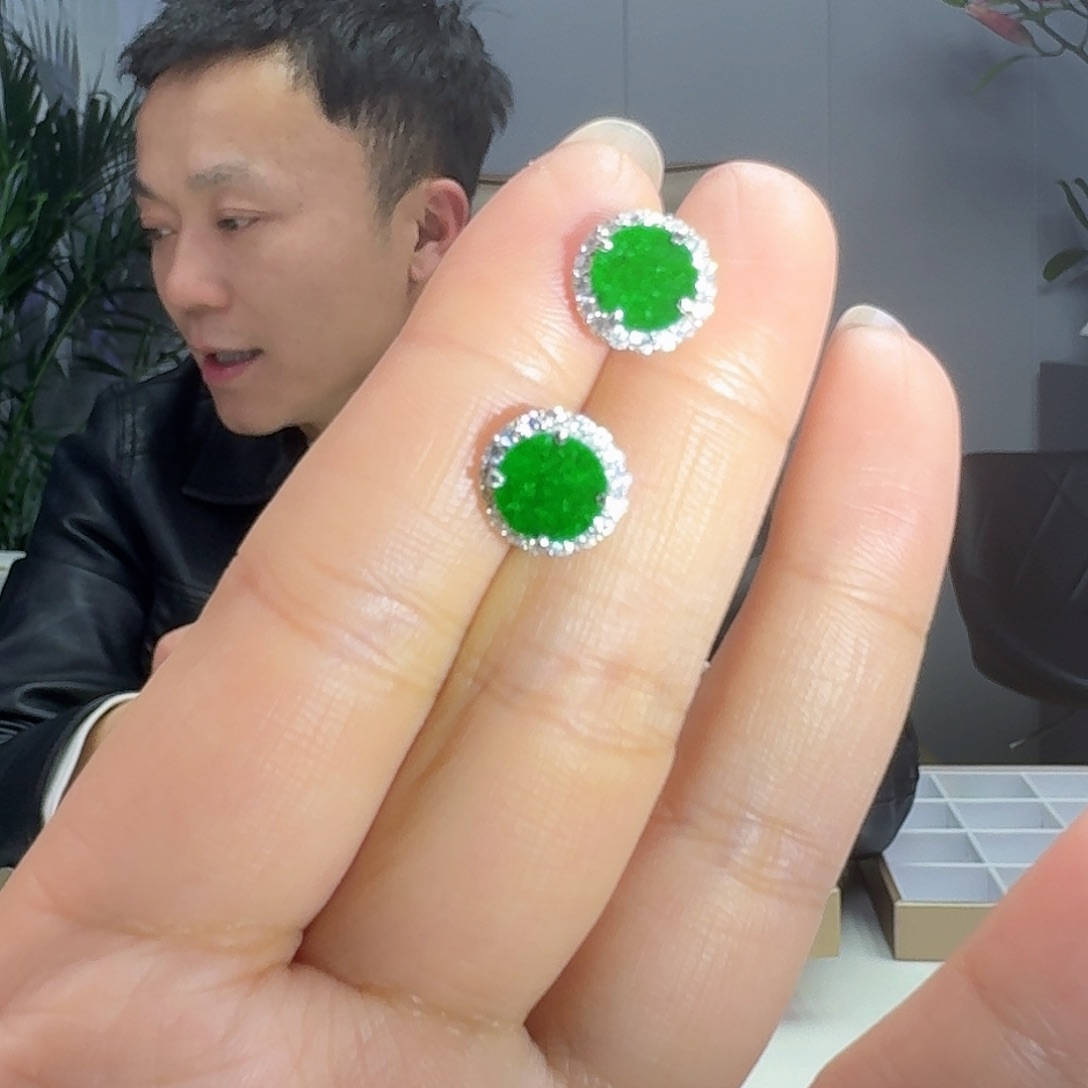 翡翠耳饰银S925镶嵌天然