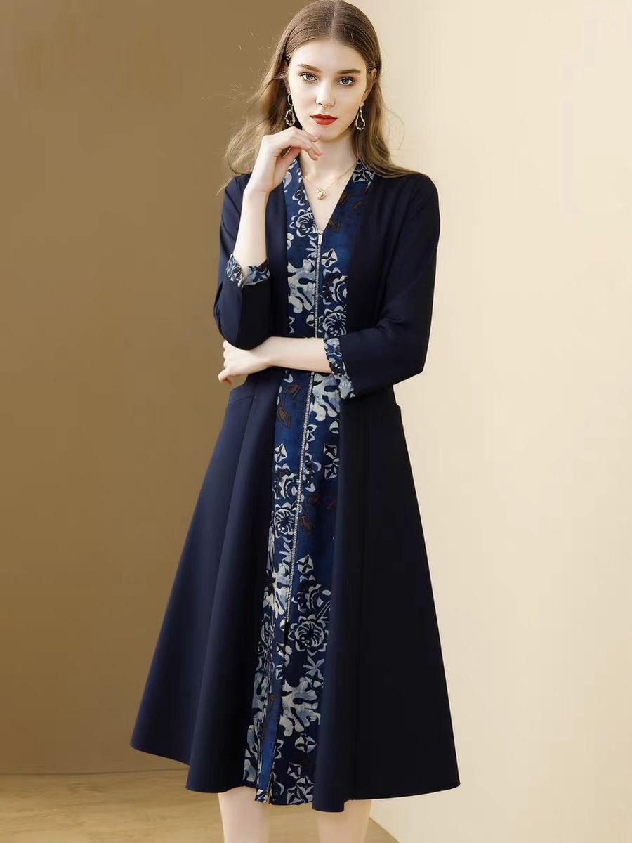 H2806新款气质收腰显瘦新中式收腰连衣裙