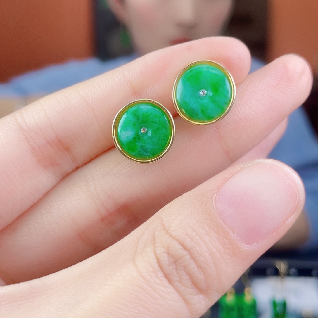 翡翠银S925镶嵌耳饰