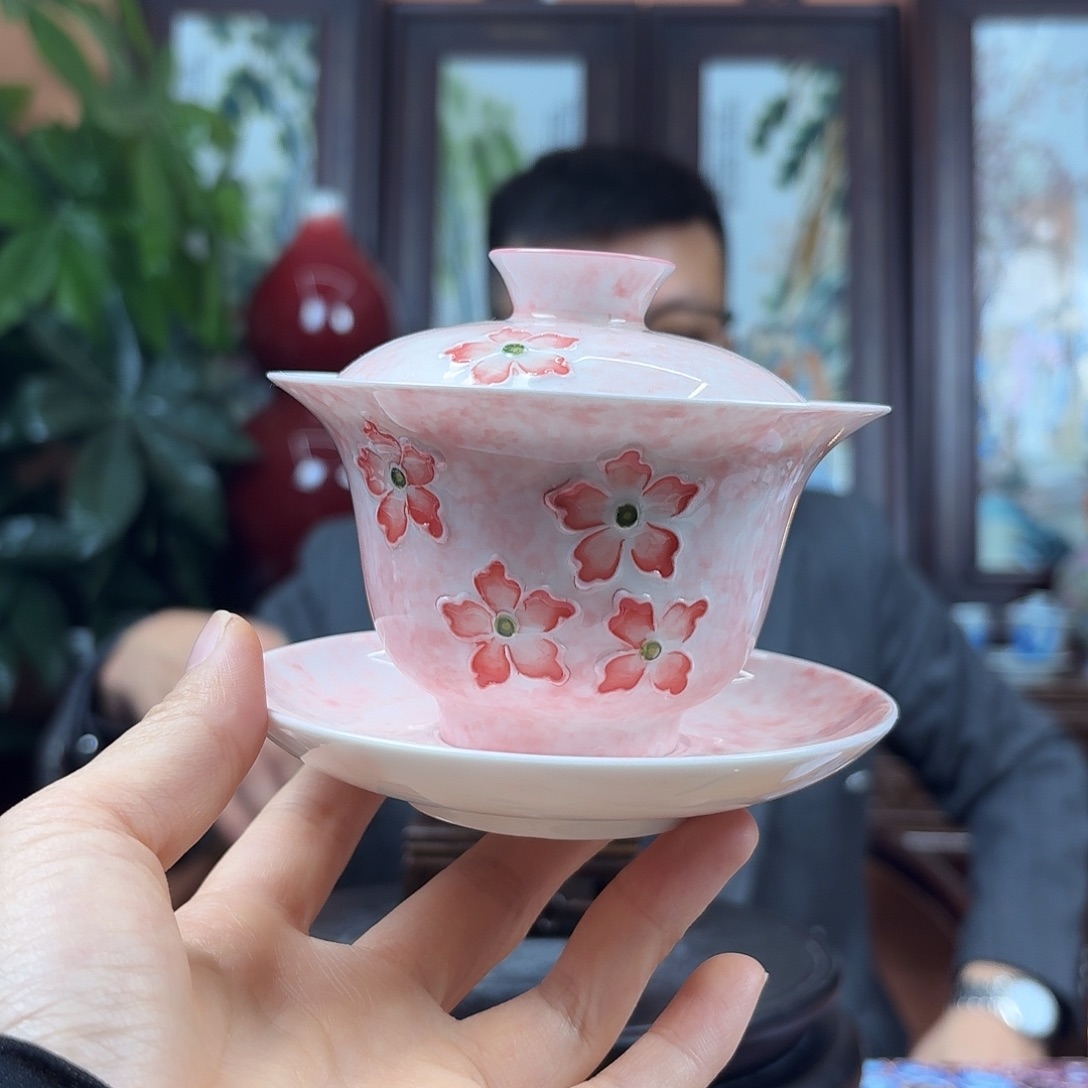 摆件陶景德镇陶瓷手工盖碗