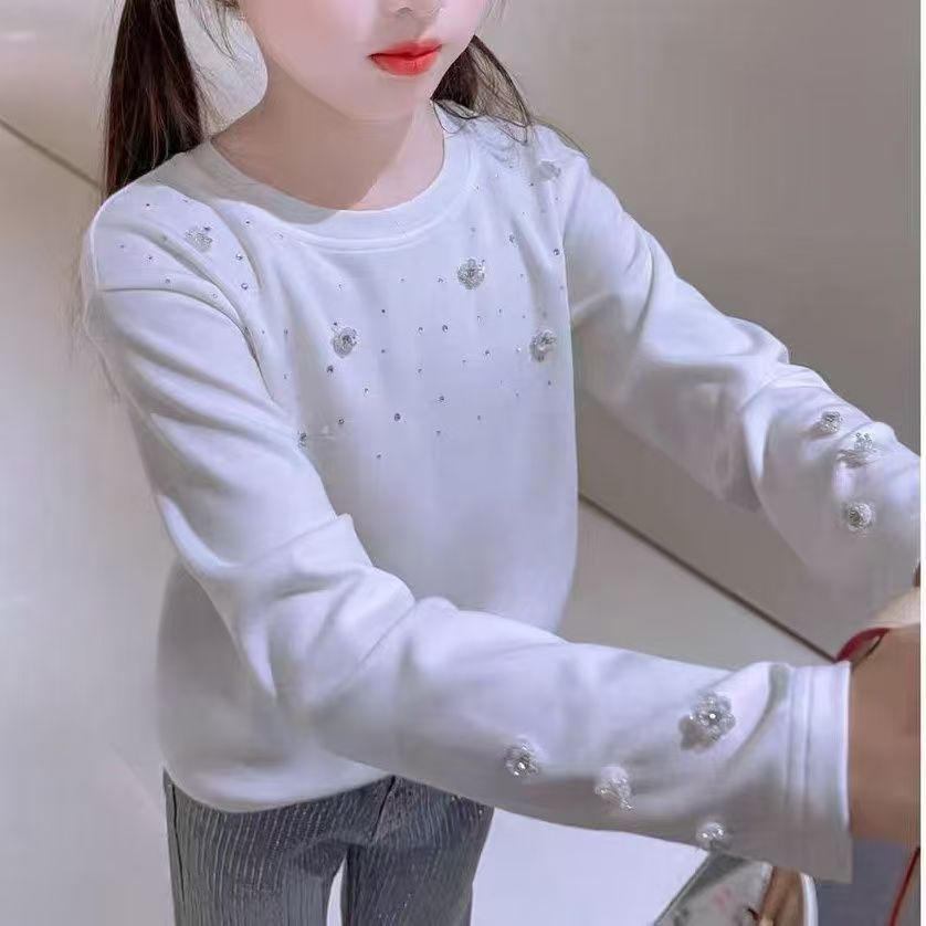 中大女童2025秋季新款高级上衣重工圆领T恤设计感时髦百搭打底衣