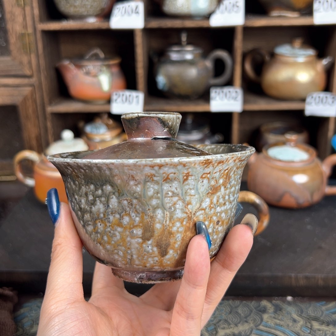 杯柴烧茶器粗陶盖碗