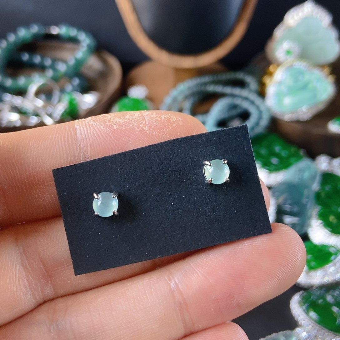 翡翠耳钉银S925镶嵌057耳钉