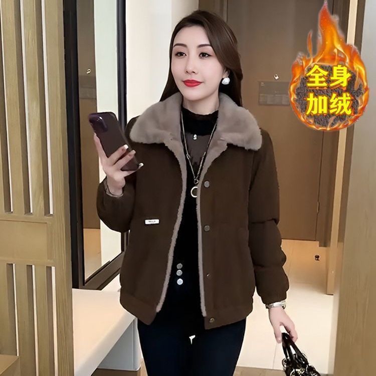 灯芯绒外套女冬季加绒保暖加厚百搭时尚减龄宽松显瘦遮肚子妈妈装