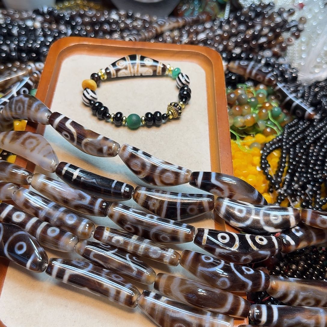 玛瑙/玉髓合金珠宝半成品月亮美拉德牛角天珠到手8颗