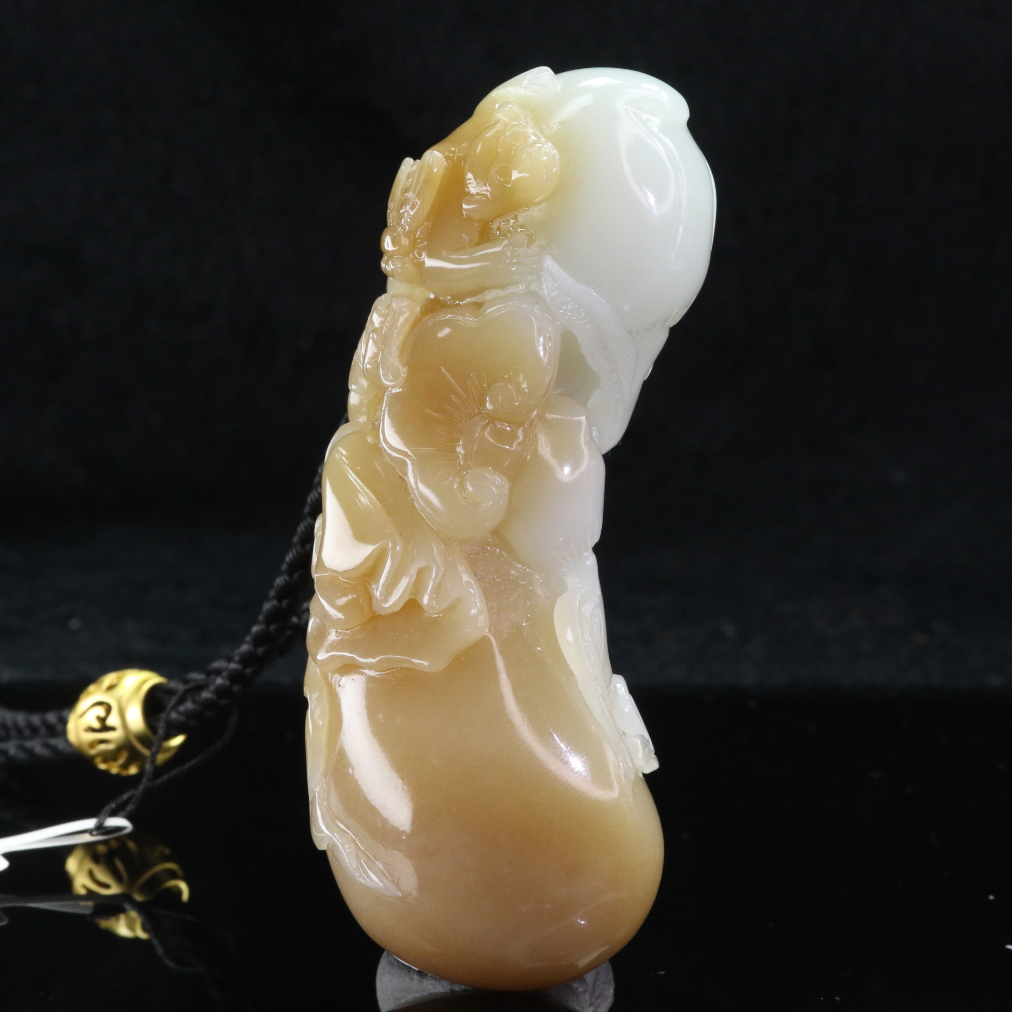 41和田玉且末糖白事事如意把件/100617上海嘉禾拍卖