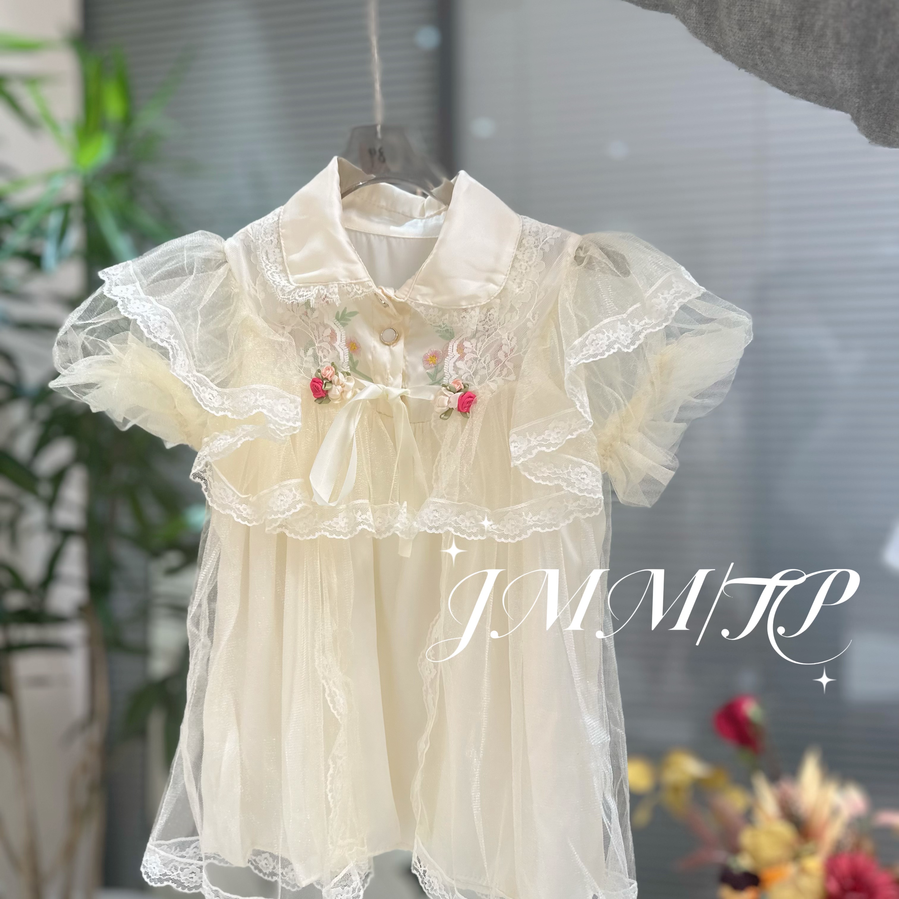 夏单品-新中式裙G023 女童衬衫夏季洋气刺绣花边蕾丝上衣宝宝短袖