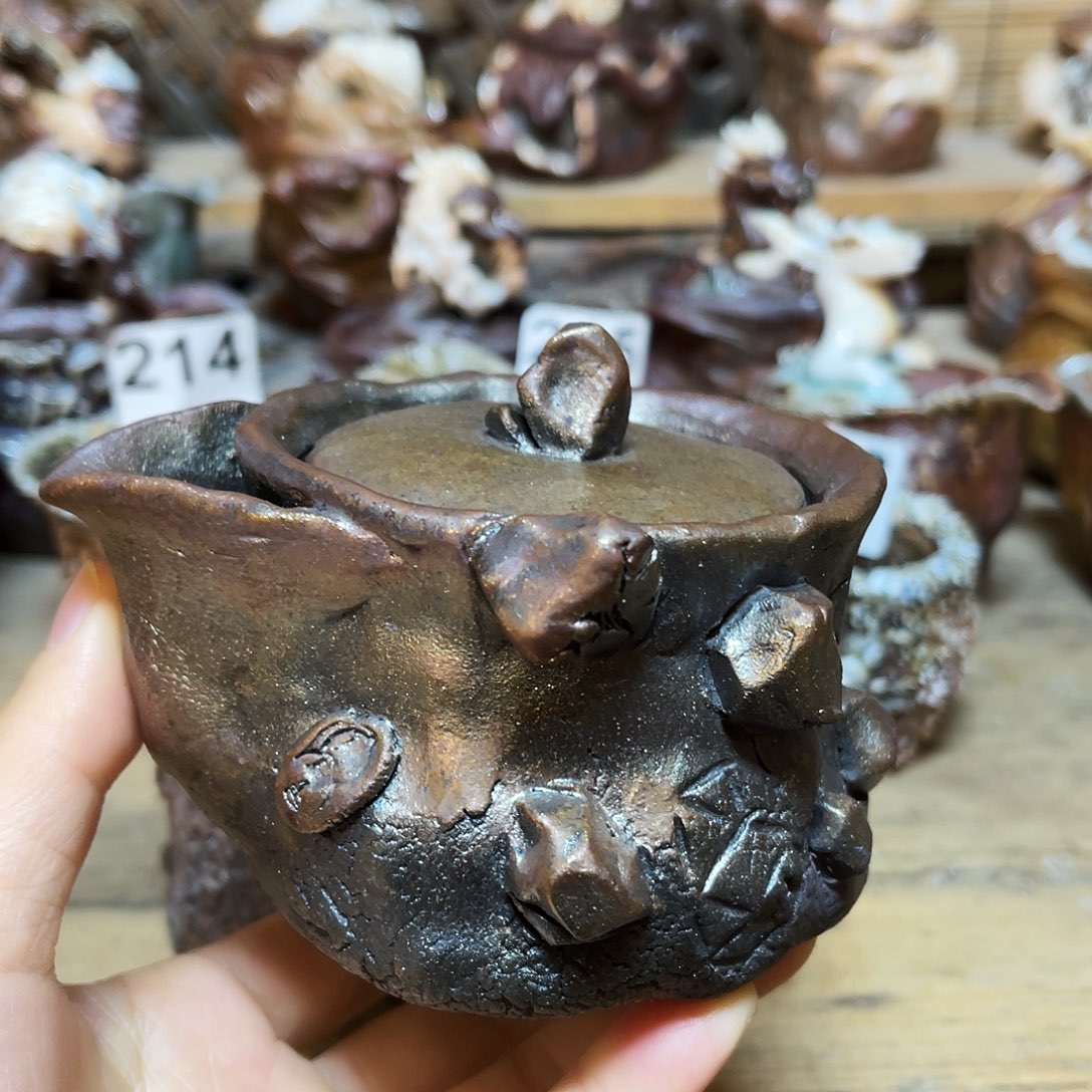 杯柴烧粗陶手捏宝瓶