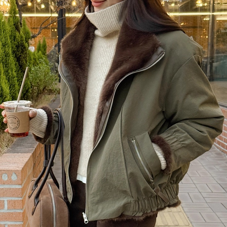 新款女士百搭两面穿宽松皮草一体外套轻奢加厚毛领