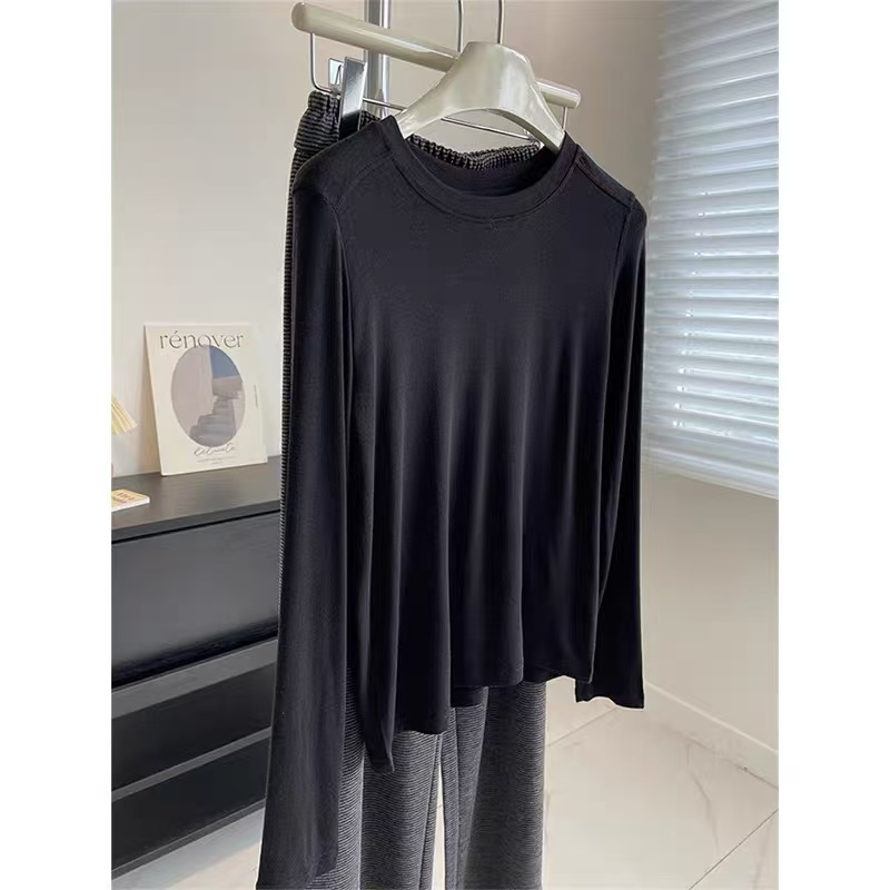 韩系复古简约时尚气质百搭圆领长袖打底衫H8470