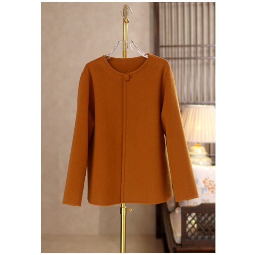 【巨亏】25新款百分百绵羊毛圆领暗扣短款上衣外套23213