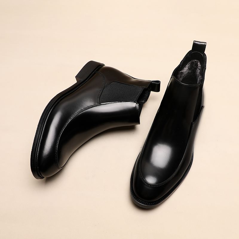 英伦时尚百搭商务休闲男士简约切尔西靴高帮潮流加绒保暖高端短靴