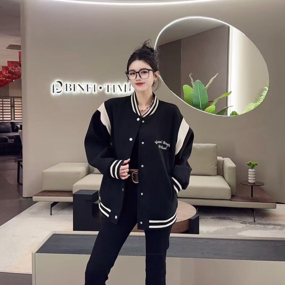 春季棒球服外套-甜 3644休闲时尚潮流字母加内衬胖MM大码女装新款