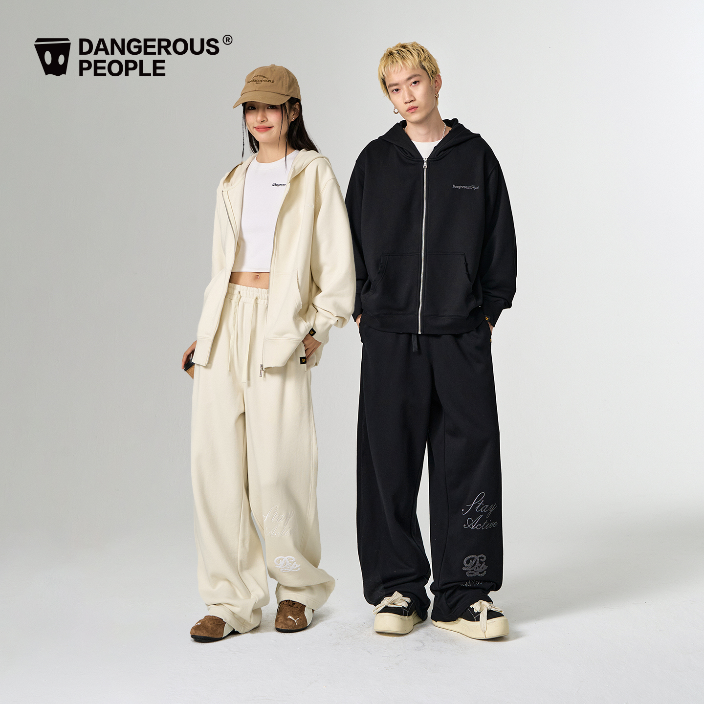 Dangerouspeople薛之谦dsp复古字体连帽开衫卫衣运动休闲长裤套装