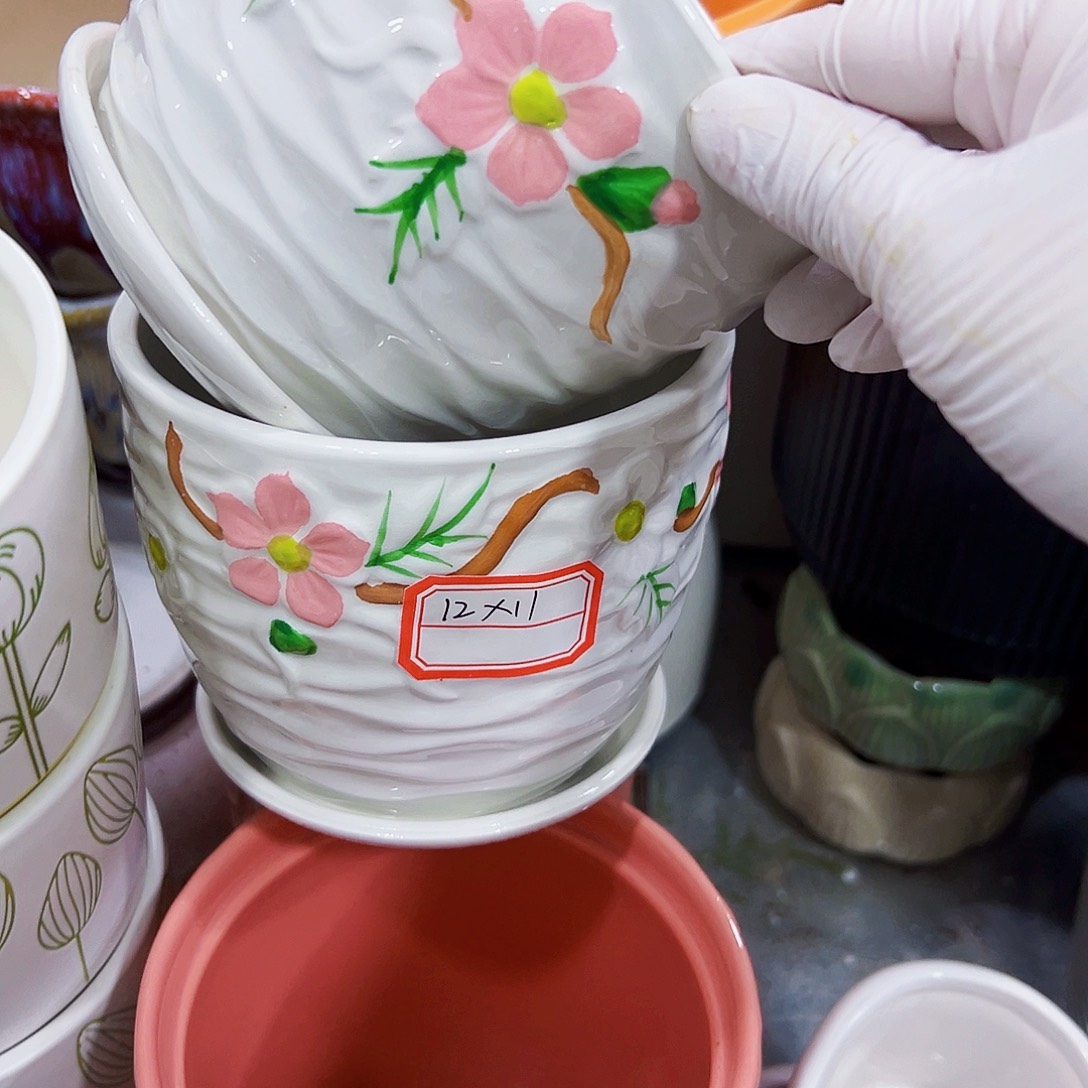 有孔外贸尾单陶瓷花盆凑单10米包邮