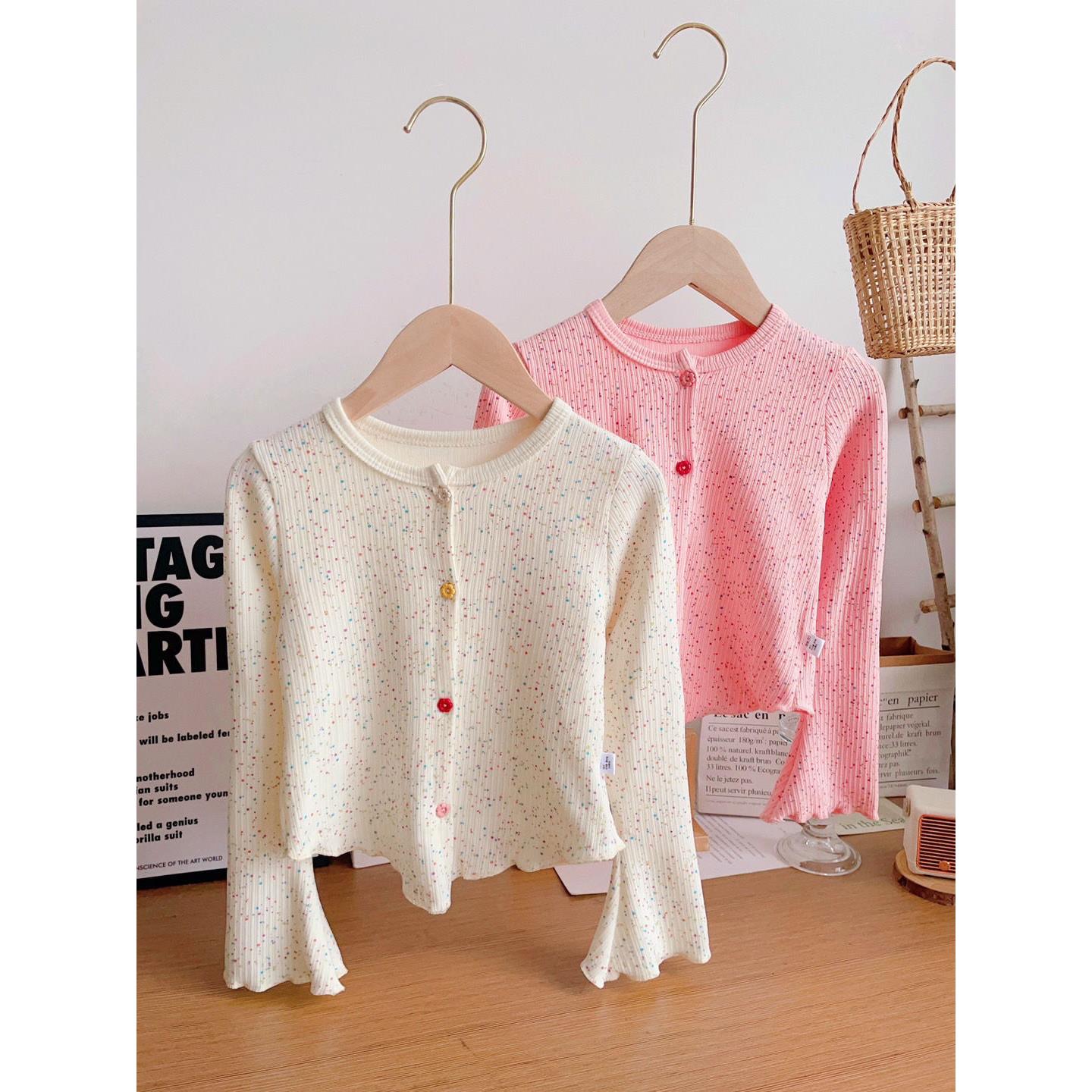 2025新款女童蝴蝶袖开衫女孩韩版彩点印花长袖打底衫春秋季上衣