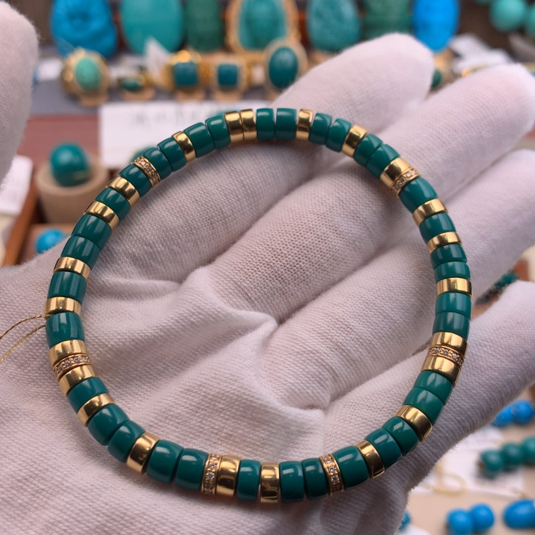 绿松石18K金镶嵌珠宝奇石